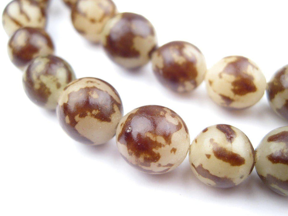 Brown & White Splotch Natural Seed Beads (12mm) - The Bead Chest