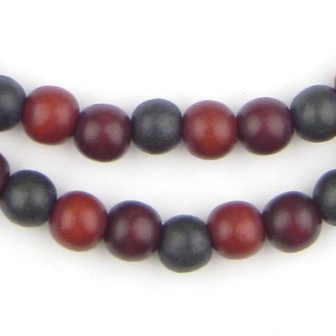 Cherry Red & Black Round Wood Beads (8mm) - The Bead Chest