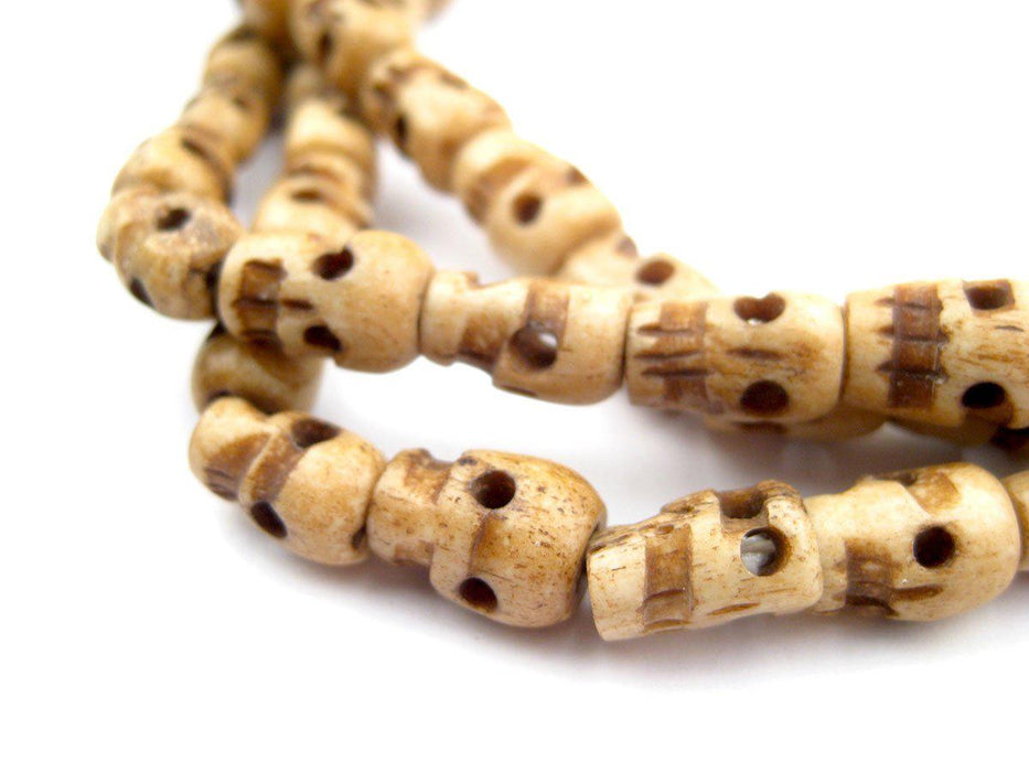 Vintage-Style Carved Bone Skull Beads (Long Strand) - The Bead Chest