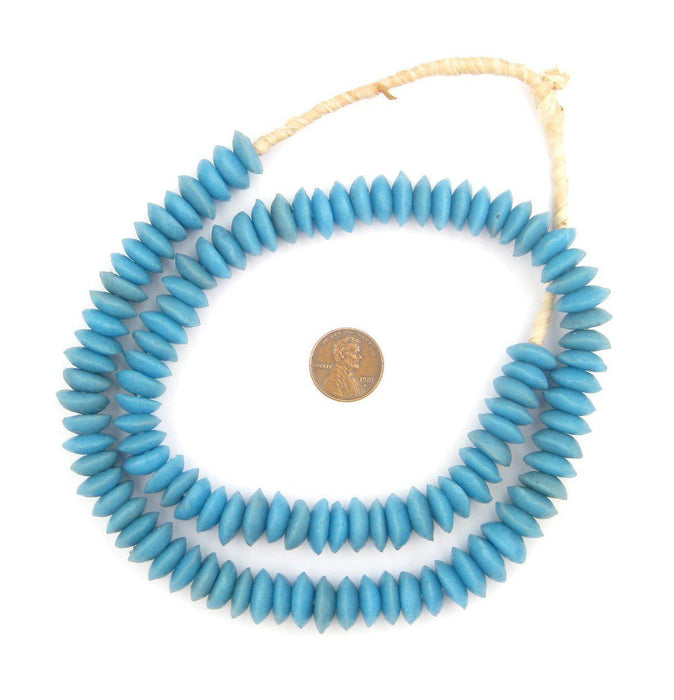 Turquoise Blue Ashanti Glass Saucer Beads - The Bead Chest