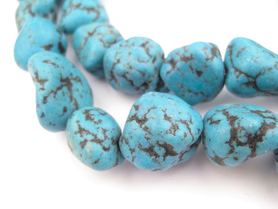 Aqua Blue Moroccan Pottery Beads (Nugget) - The Bead Chest