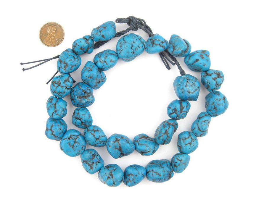 Bright Aqua Moroccan Pottery Beads (Nugget) - The Bead Chest