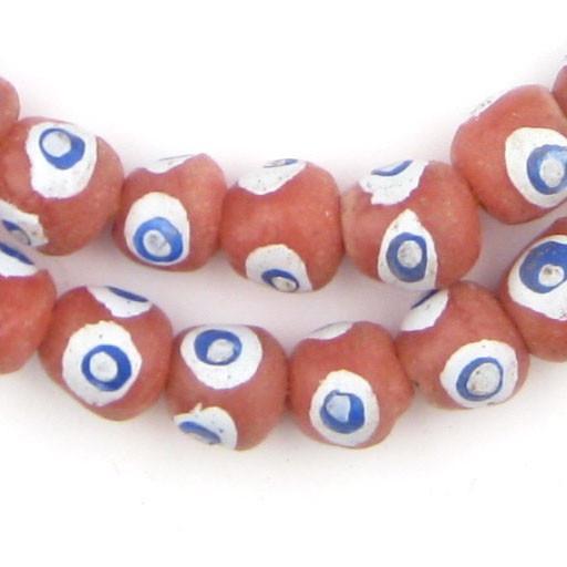 Rose Pink Round Krobo Eye Beads - The Bead Chest