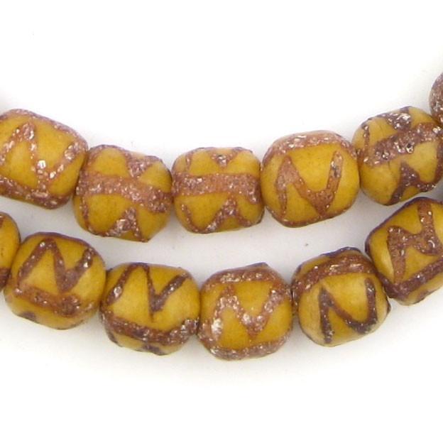 Amber Oval Patterned Krobo Beads - The Bead Chest