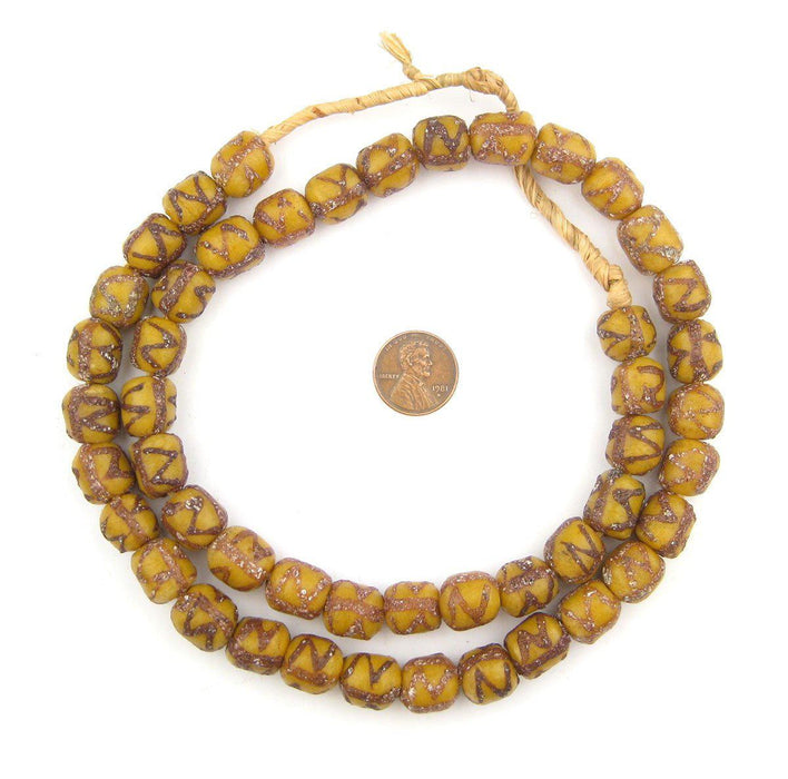 Amber Oval Patterned Krobo Beads - The Bead Chest