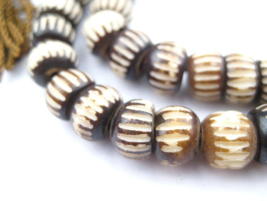 Vintage-Style Carved Chevron Bone Prayer Beads (8mm) - The Bead Chest
