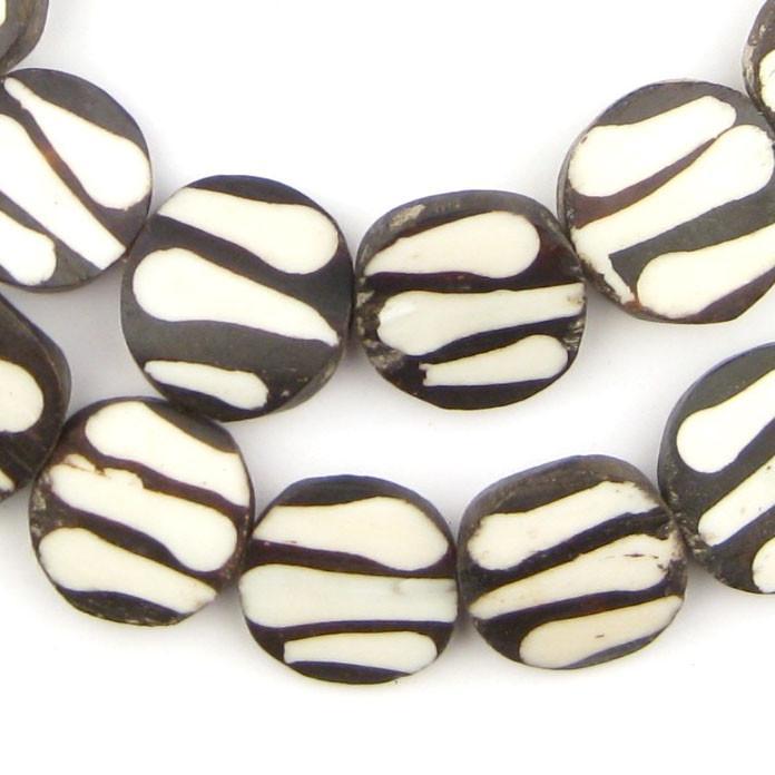 Zebra Design Batik Bone Beads (Circular) - The Bead Chest