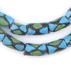 Blue-Green Argyle-Pattern Krobo Powder Glass Beads