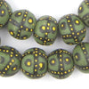 Jumbo Painted Krobo Glass Beads (Green French Cross)