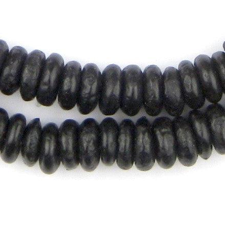 Opaque Black Rondelle Recycled Glass Beads - The Bead Chest