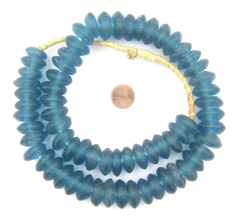 Jumbo Light Blue Rondelle Recycled Glass Beads - The Bead Chest