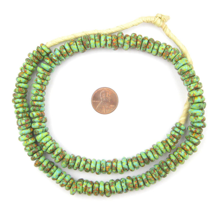 Organic Green Fused Rondelle Recycled Glass Beads (11mm) - The Bead Chest