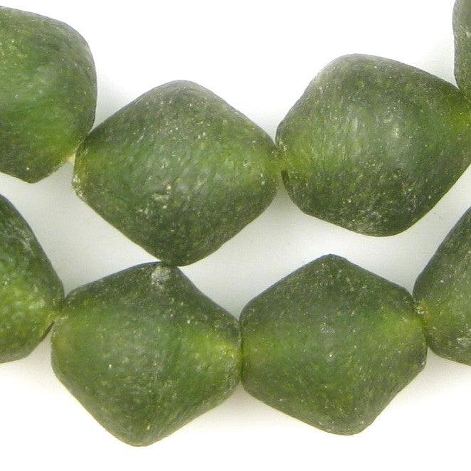 Jumbo Asparagus Green Bicone Recycled Glass Beads (34mm) - The Bead Chest