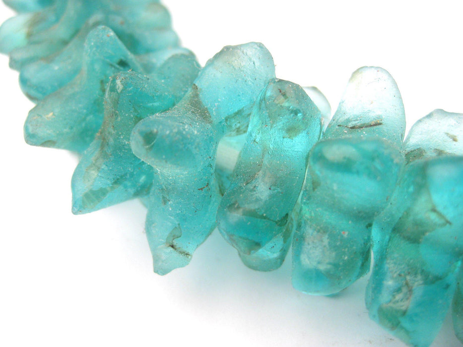 Aqua Black Swirl Star Shape Recycled Glass Beads - The Bead Chest
