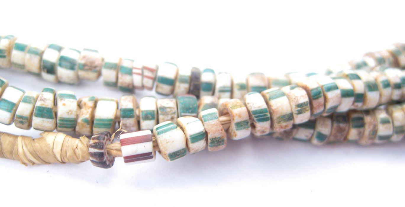 Old Striped Green Venetian Glass Beads - The Bead Chest