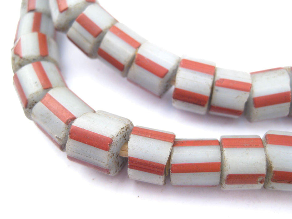 Old Red & White Striped Venetian Glass Beads - The Bead Chest