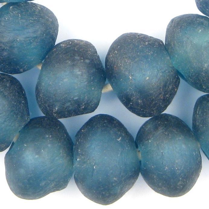 Super Jumbo Light Blue Recycled Glass Beads (33mm) - The Bead Chest