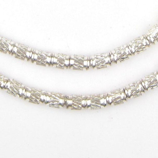 Engraved Silver Cylinder Beads