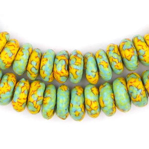 Jungle Green Fused Rondelle Recycled Glass Beads (14mm)
