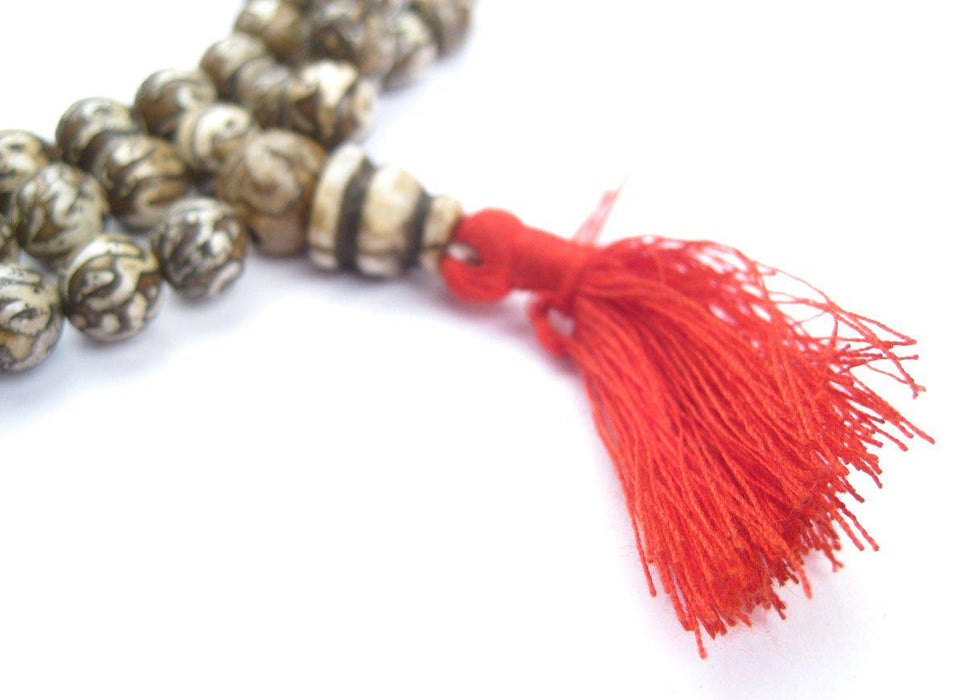 Patterned Bone Mantra Mala Beads (8mm) - The Bead Chest