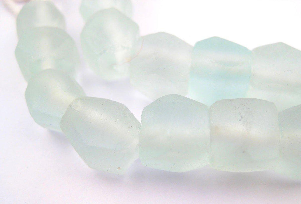 Clear Aqua Hexagon Java Recycled Glass Beads - The Bead Chest