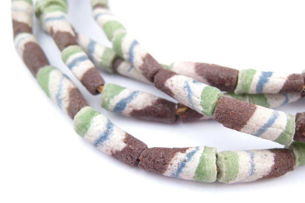 Brown and Green Sandcast Powder Glass Beads (2 Strands) - The Bead Chest