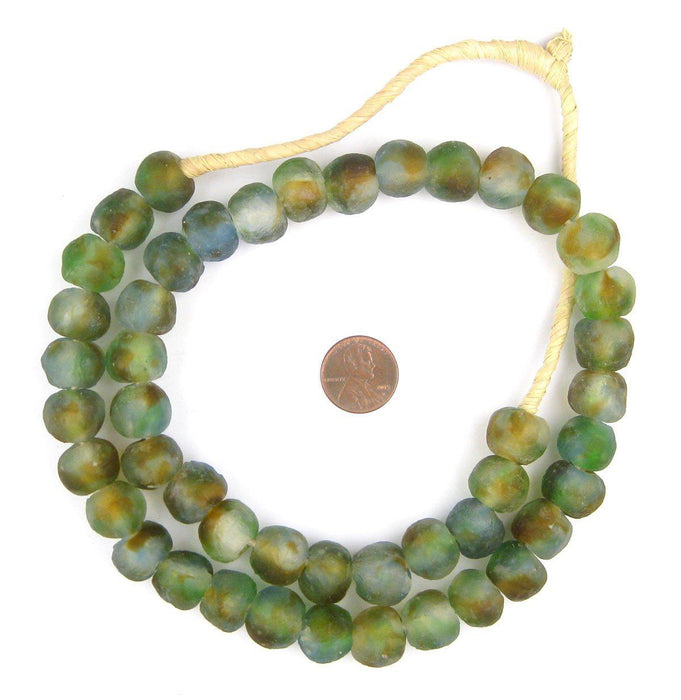 Blue/Green/Brown Swirl Recycled Glass Beads (14mm) - The Bead Chest