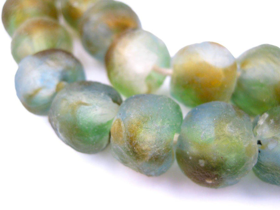 Blue/Green/Brown Swirl Recycled Glass Beads (14mm) - The Bead Chest