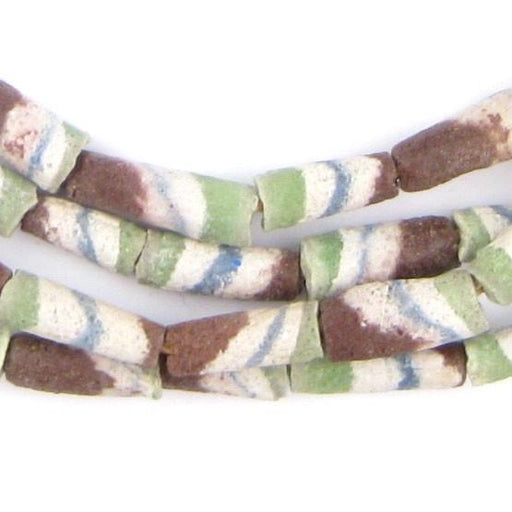 Green and Brown Sandcast Powder Glass Beads (2 Strands) - The Bead Chest