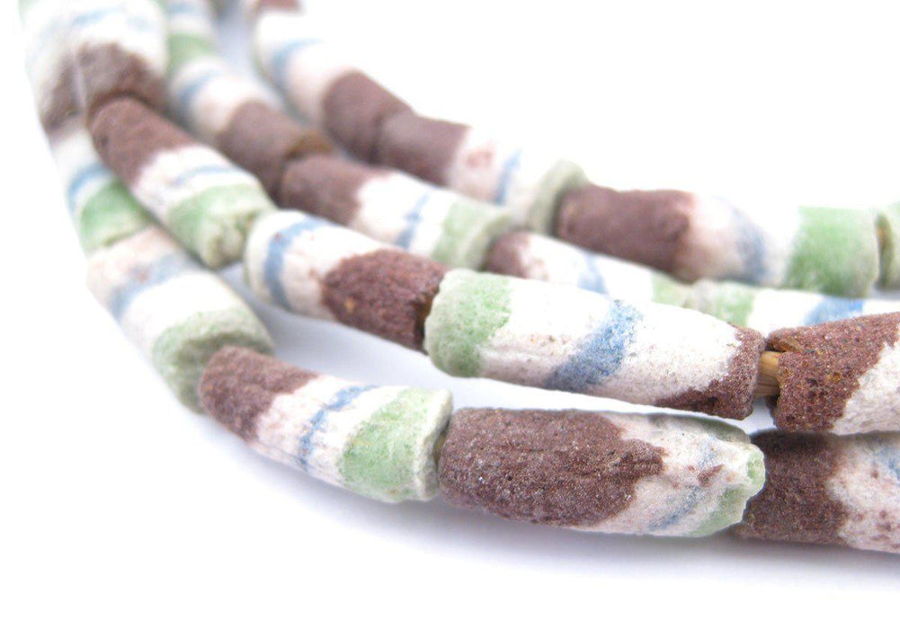 Green and Brown Sandcast Powder Glass Beads (2 Strands) - The Bead Chest