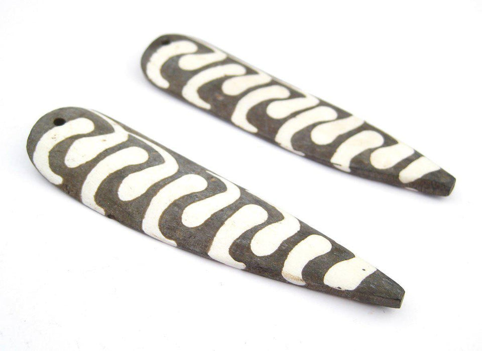 Batik Bone Swirl Feather Pendant (95mm)(Set of 2) - The Bead Chest