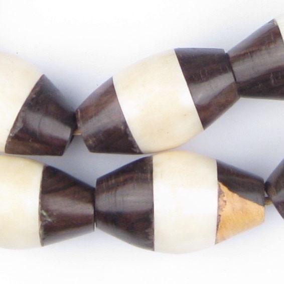 Multicolor Inlaid Ebony & Bone Tanzanian Bicone Beads - The Bead Chest