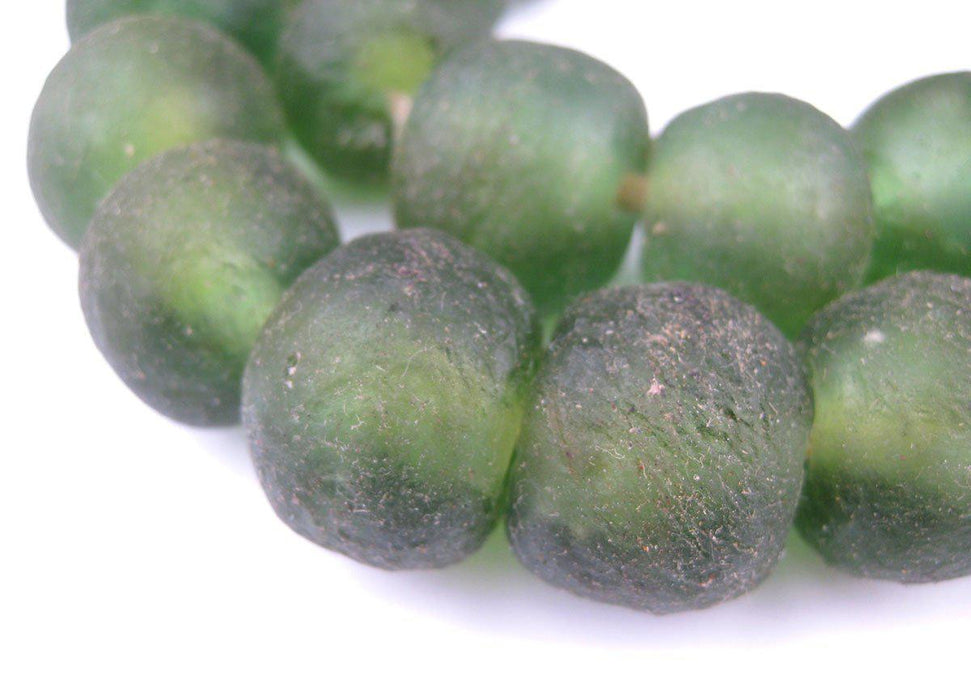 Jumbo Asparagus Green Recycled Glass Beads (22mm) - The Bead Chest
