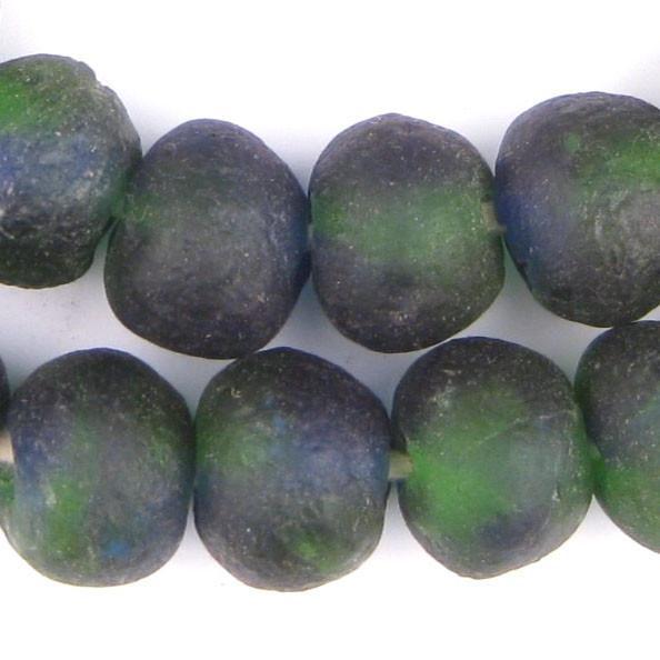 Jumbo Blue Green Swirl Recycled Glass Beads (26mm) - The Bead Chest