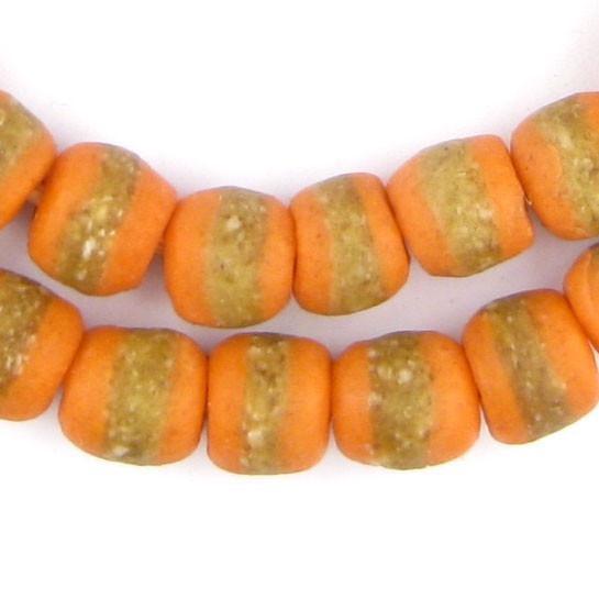 Tangerine Orange Kente Krobo Beads (14mm) - The Bead Chest