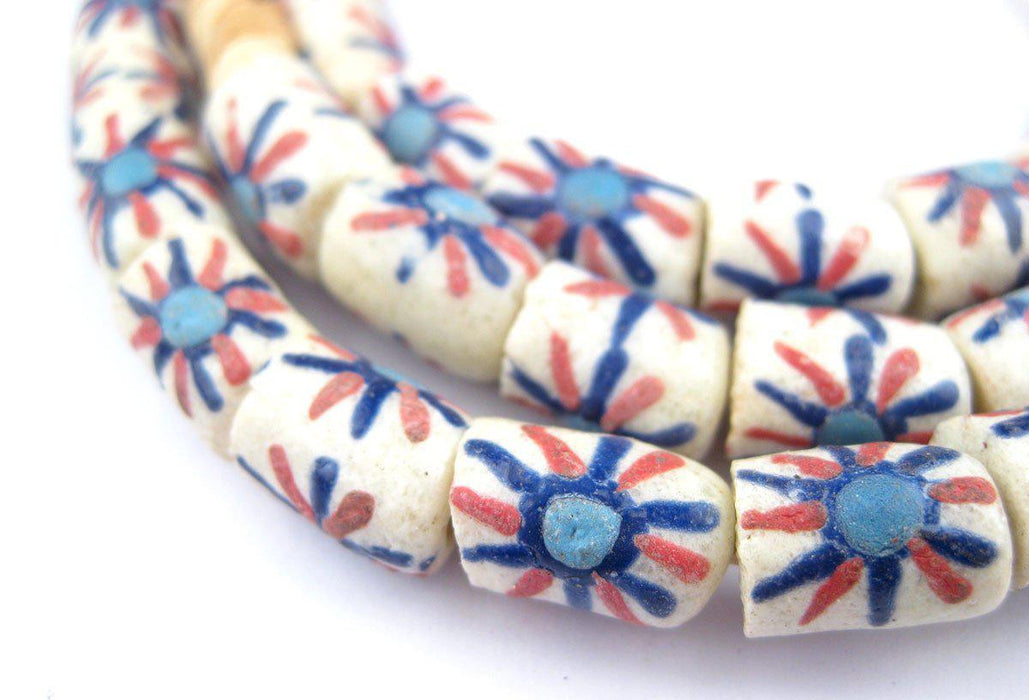 Blue Tulip Cylinder Krobo Beads - The Bead Chest