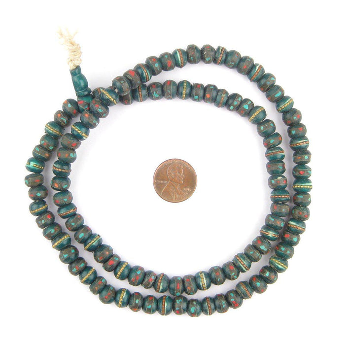 Dark Green Inlaid Bone Prayer Beads (8mm) - The Bead Chest