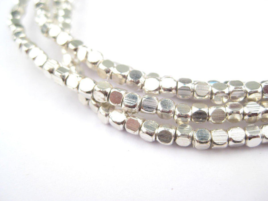 Rounded Shiny Silver Cube Beads (3mm) - The Bead Chest
