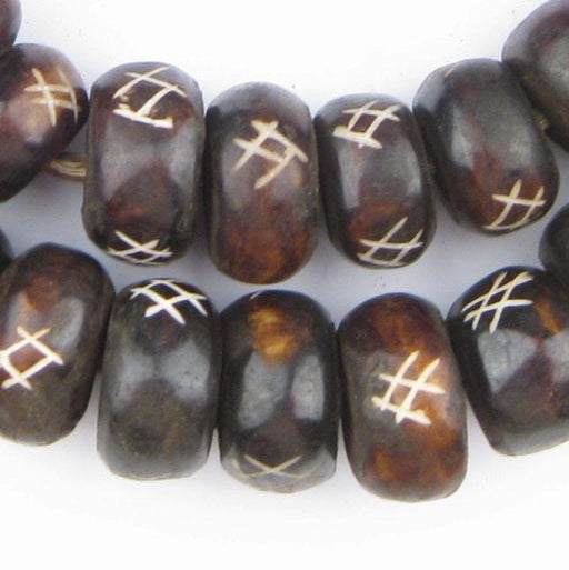 Tic-Tac-Toe Carved Brown Bone Beads (Large) - The Bead Chest