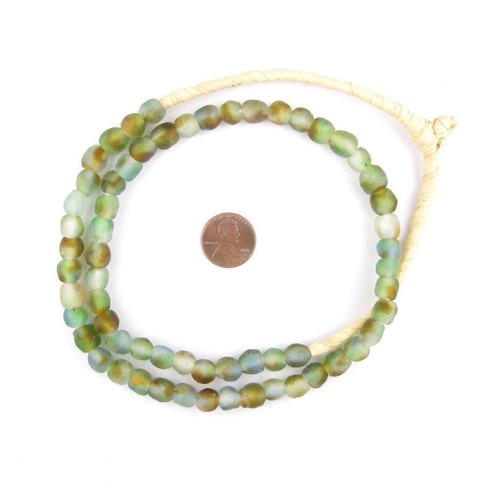 Blue Green Brown Swirl Recycled Glass Beads (9mm) - The Bead Chest