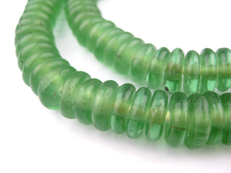 Light Green Rondelle Recycled Glass Beads (Smooth) - The Bead Chest