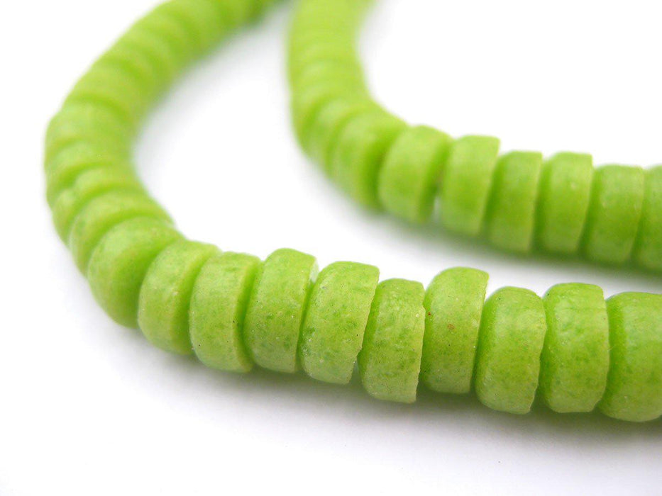 Lime Green Mini-Disk Sandcast Beads - The Bead Chest