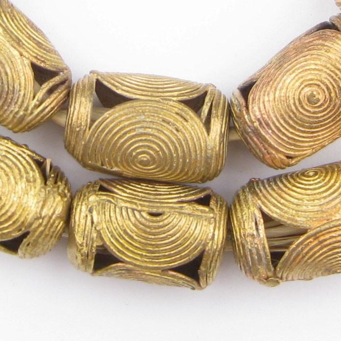 Cameroon-Style Cylinder Brass Filigree Beads (35x24mm) - The Bead Chest