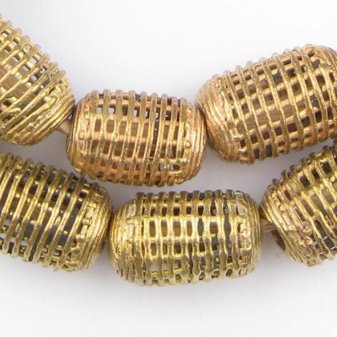 Caged Cylinder Brass Filigree Beads (35x24mm)