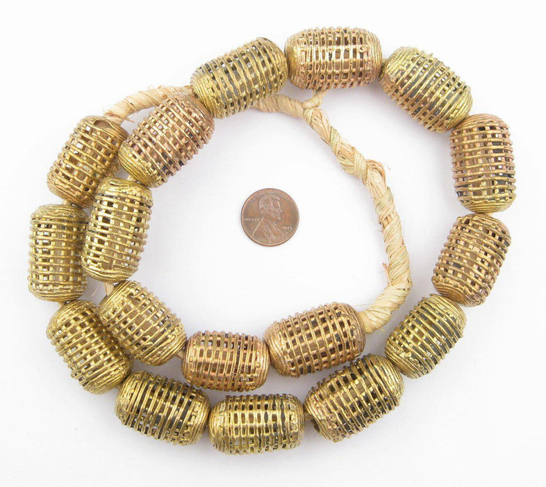 Caged Cylinder Brass Filigree Beads (35x24mm) - The Bead Chest