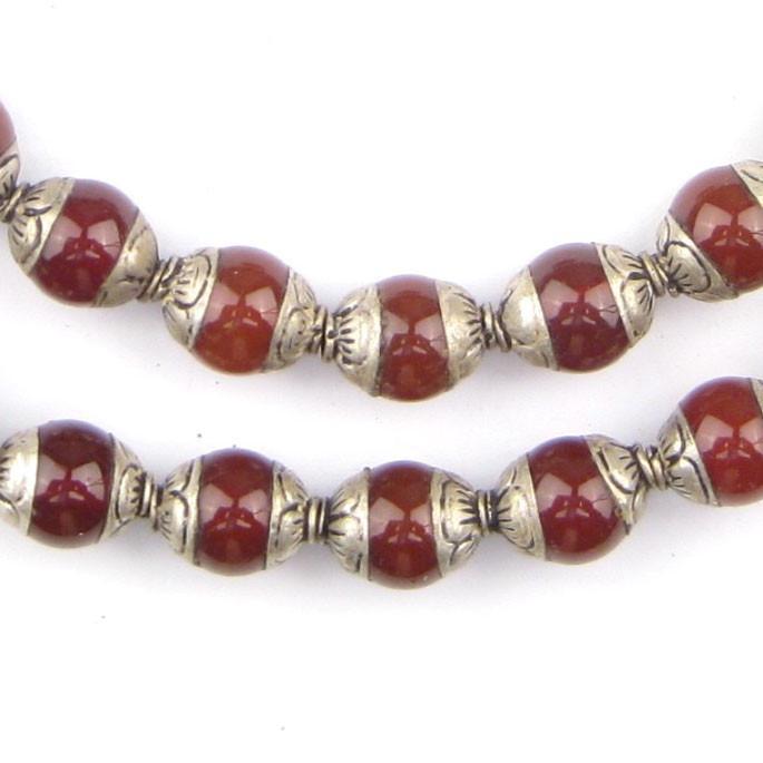 Carnelian Nepali Silver Capped Beads - The Bead Chest