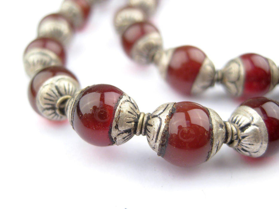 Carnelian Nepali Silver Capped Beads - The Bead Chest