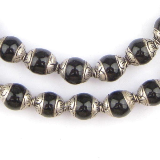 Black Onyx Nepali Silver Capped Beads - The Bead Chest