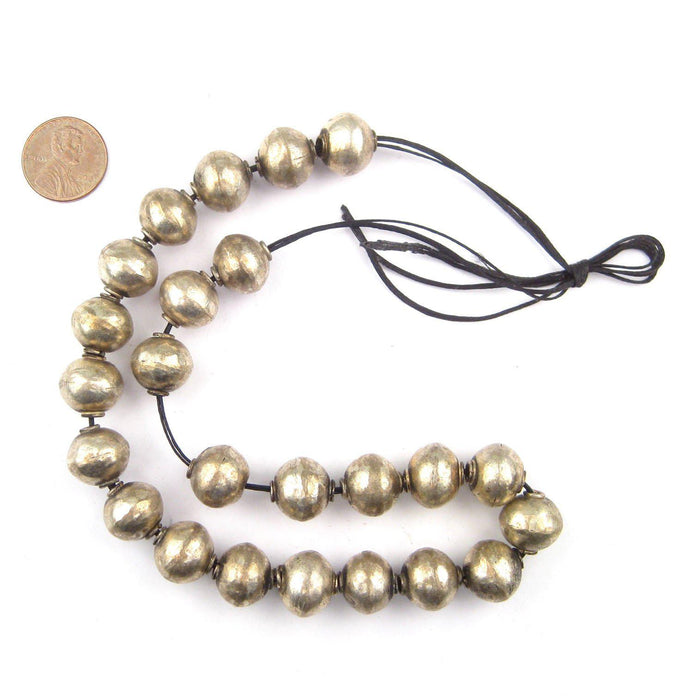 Ethiopian Spherical White Metal Beads (14mm) - The Bead Chest