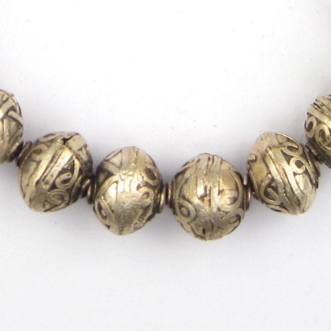 Fancy Ethiopian White Metal Bicone Beads (13x15mm) - The Bead Chest